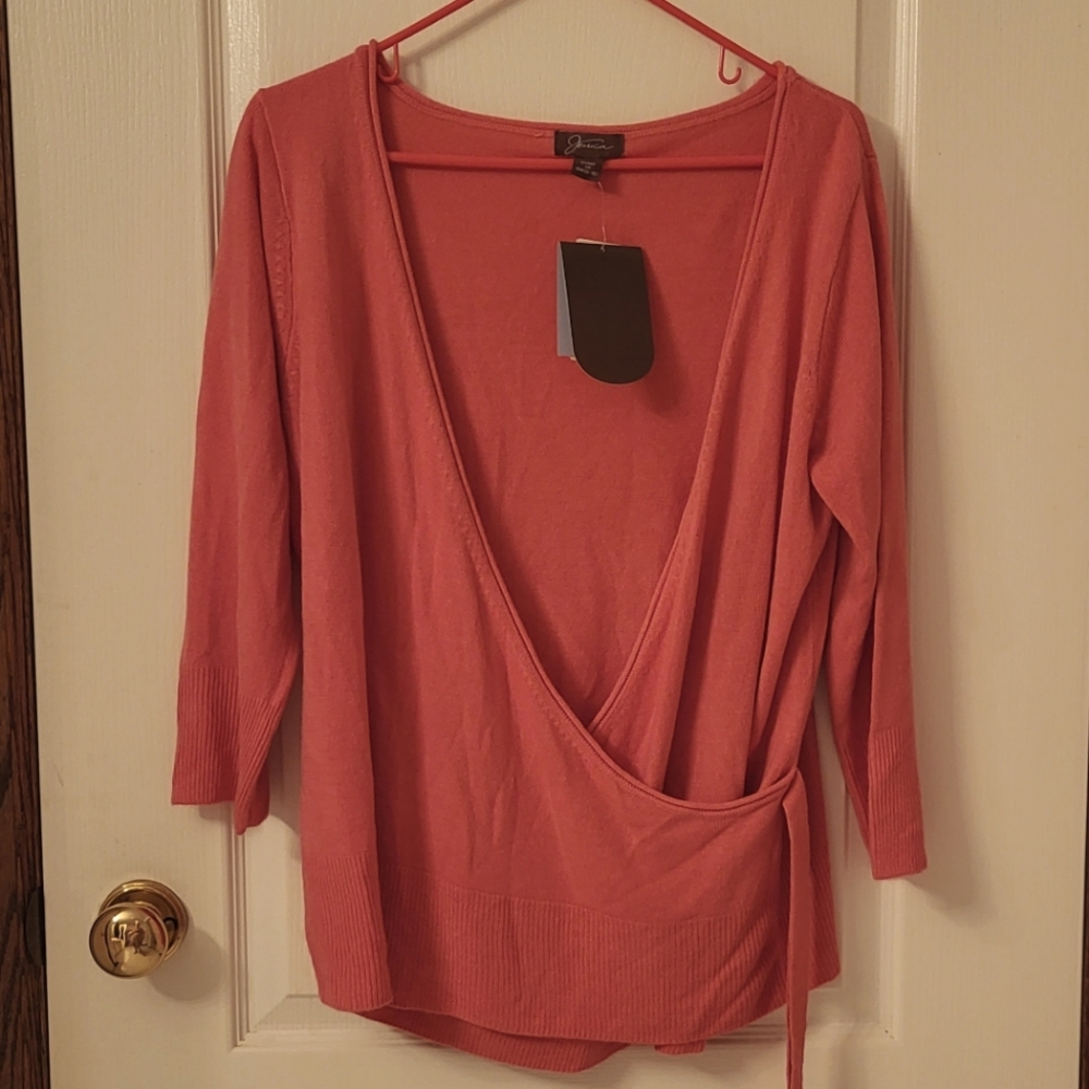 Coral wrap sweater